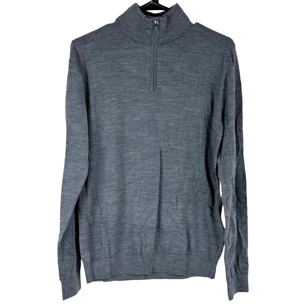 Reiss NWT Blackhall Wool Half Zip Pullover Black Hallmid Grey Melange Size S
